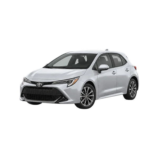 silver 2025 Toyota Corolla Hatchback front three-quarter (facing left) view