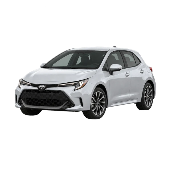 silver 2026 Toyota Corolla Hatchback front three-quarter (facing left) view