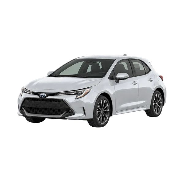 silver 2027 Toyota Corolla Hatchback front three-quarter (facing left) view