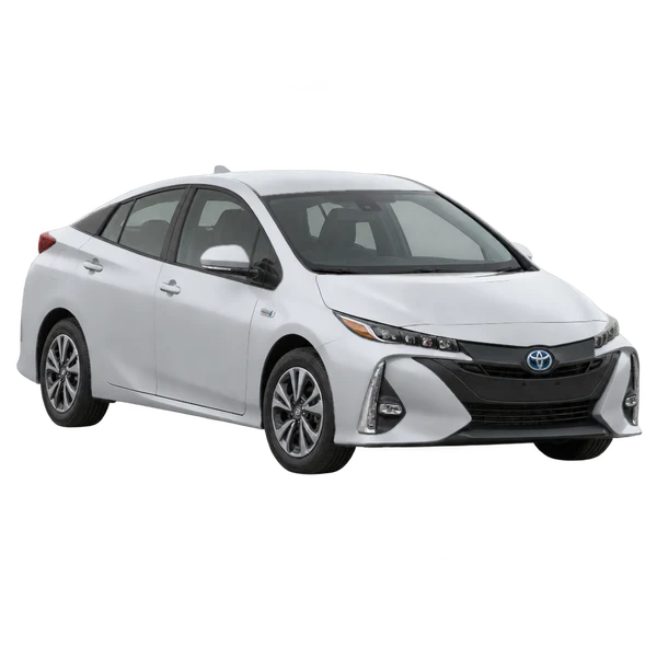 silver 2017 Toyota Prius Prime (PHEV) front three-quarter (facing left) view