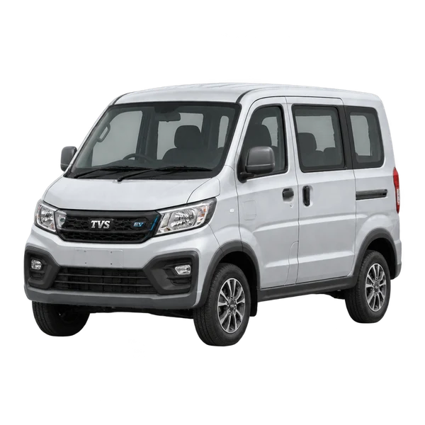 silver 2025 TVS King EV Max front three-quarter (facing left) view