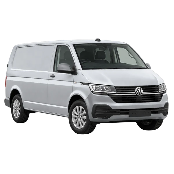 silver 2021 Volkswagen Business Van front three-quarter (facing left) view
