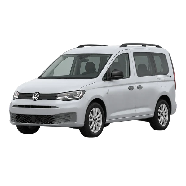 silver 2024 Volkswagen Caddy front three-quarter (facing left) view