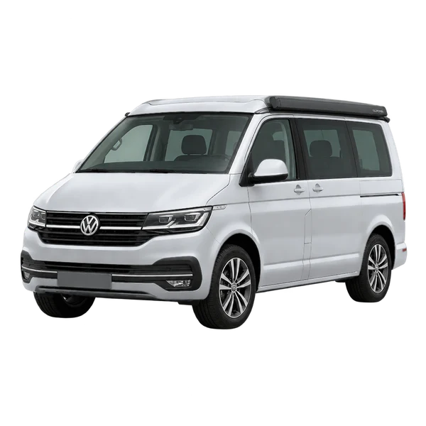 silver 2024 Volkswagen California front three-quarter (facing left) view