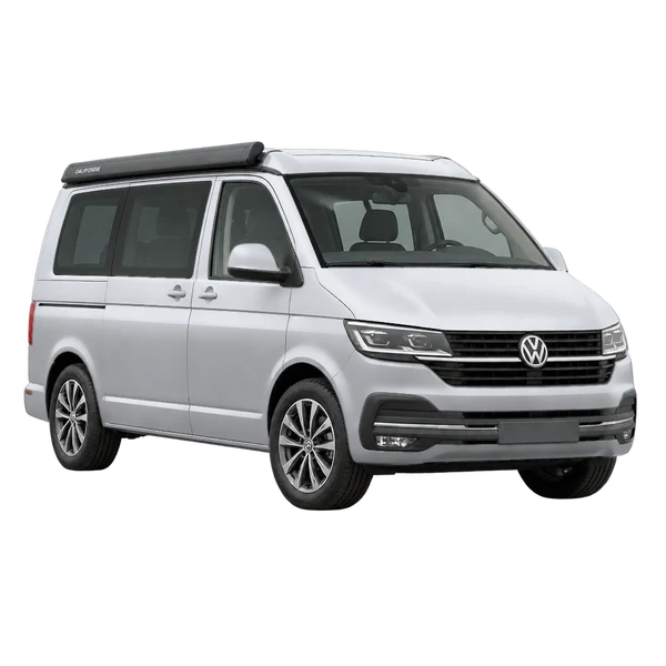 silver 2025 Volkswagen California front three-quarter (facing left) view