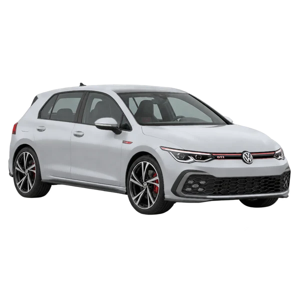silver 2022 Volkswagen Golf GTI front three-quarter (facing left) view