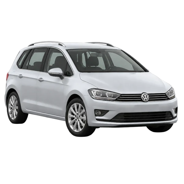 silver 2017 Volkswagen Golf Sportsvan front three-quarter (facing left) view