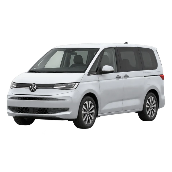 silver 2025 Volkswagen Multivan front three-quarter (facing left) view