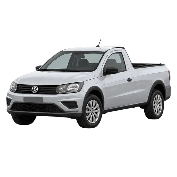 silver 2022 Volkswagen Saveiro front three-quarter (facing left) view