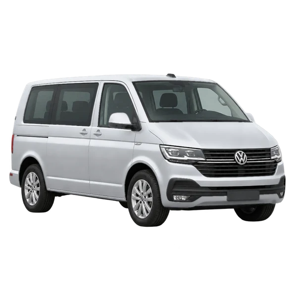 silver 2023 Volkswagen Transporter front three-quarter (facing left) view