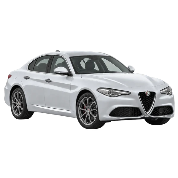 silver 2020 Alfa Romeo Giulia front three-quarter (facing right) view