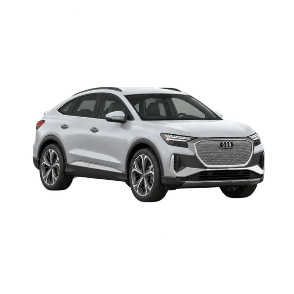 silver 2023 Audi Q4 Sportback 35 E-Tron front three-quarter (facing right) view