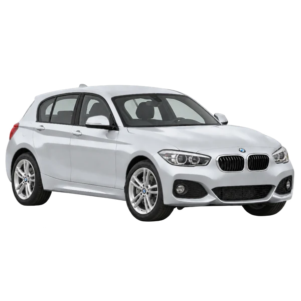 silver 2019 BMW 125I front three-quarter (facing right) view