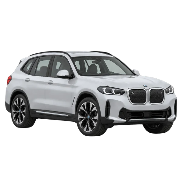 silver 2026 BMW IX3 50 Xdrive front three-quarter (facing right) view