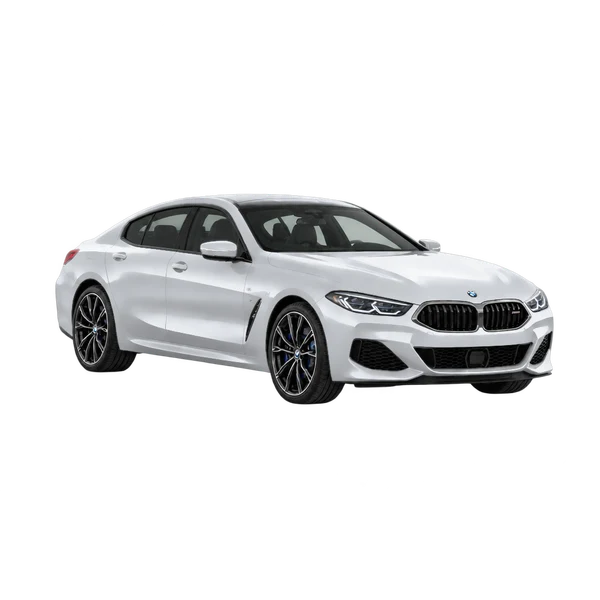 silver 2022 BMW M850i front three-quarter (facing right) view