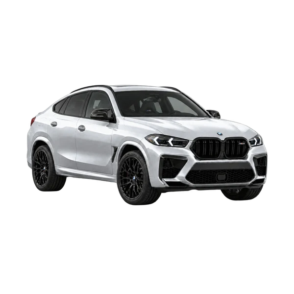 silver 2027 BMW X6 M Competition front three-quarter (facing right) view