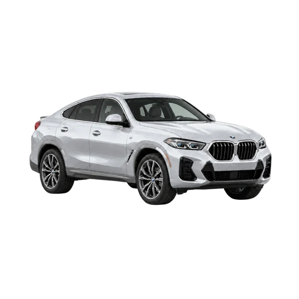 silver 2027 BMW X6 xDrive40i front three-quarter (facing right) view