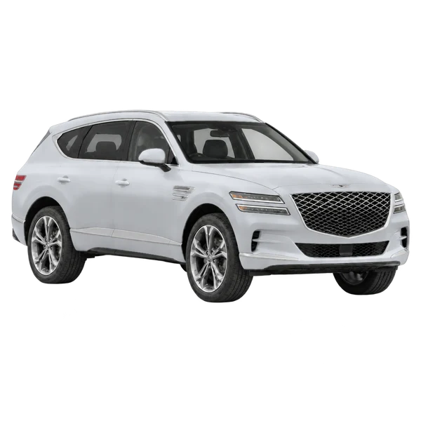 silver 2024 Genesis GV80 front three-quarter (facing right) view