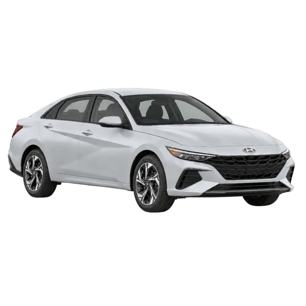 silver 2027 Hyundai Elantra front three-quarter (facing right) view