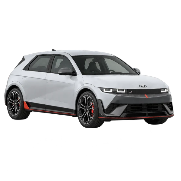 silver 2026 Hyundai Ioniq 5 N front three-quarter (facing right) view
