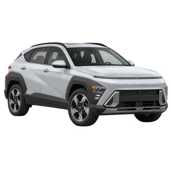 silver 2027 Hyundai Kona front three-quarter (facing right) view