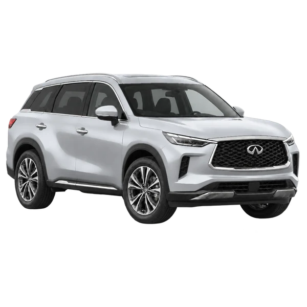 silver 2025 Infiniti QX60 front three-quarter (facing right) view