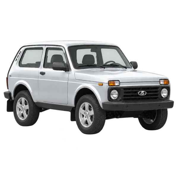 silver 2021 Lada Niva front three-quarter (facing right) view