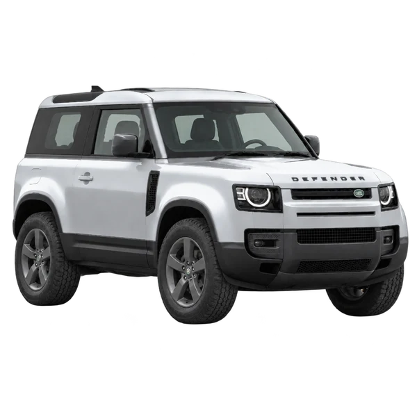 silver 2026 Land Rover Defender 90 front three-quarter (facing right) view