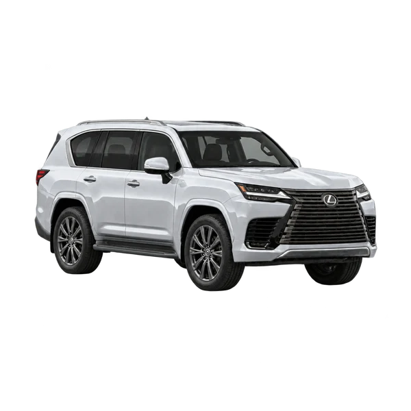 silver 2025 Lexus LX 600 front three-quarter (facing right) view