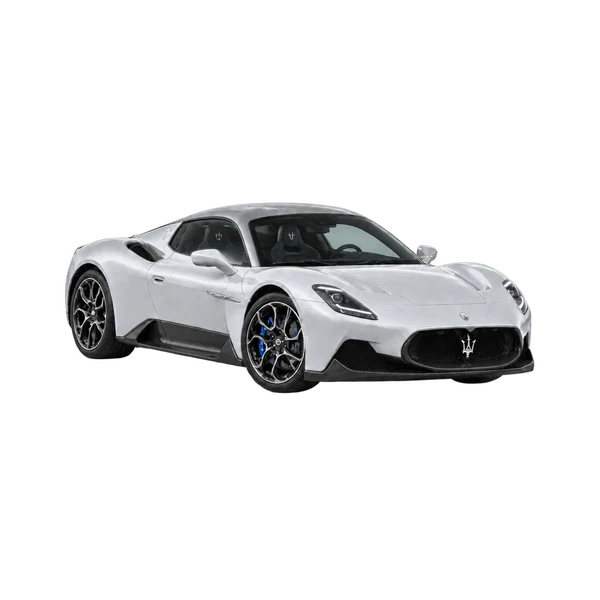 silver 2026 Maserati MCPura front three-quarter (facing right) view