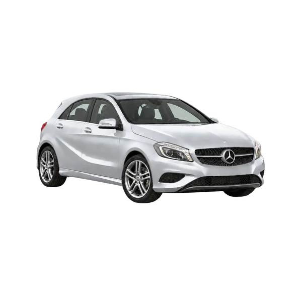 silver 2015 Mercedes-Benz A-Class front three-quarter (facing right) view