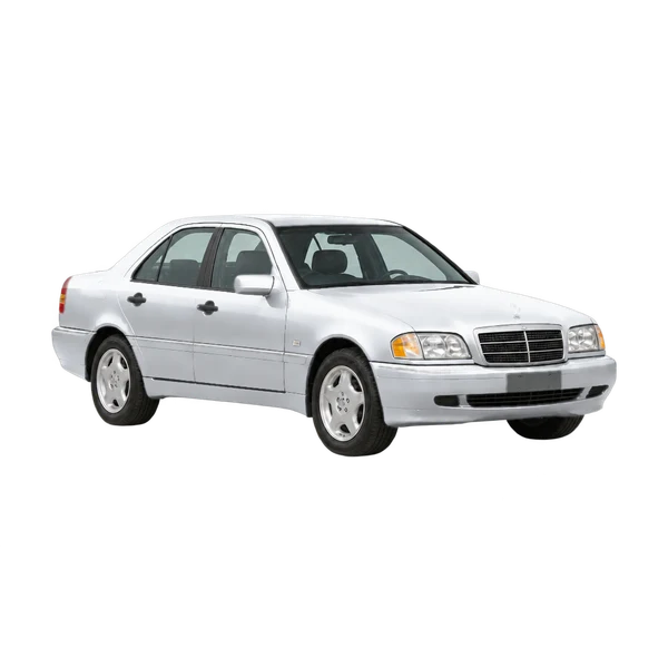 silver 1996 Mercedes-Benz C-Class front three-quarter (facing right) view