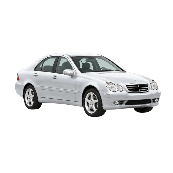 silver 2003 Mercedes-Benz C-Class front three-quarter (facing right) view