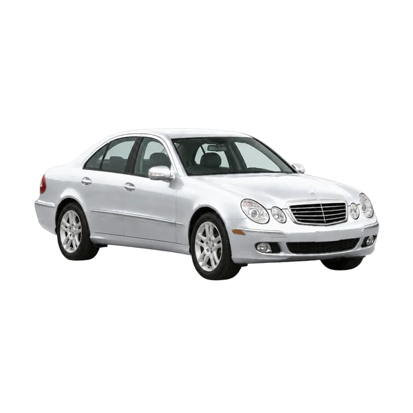silver 2005 Mercedes-Benz E-Class front three-quarter (facing right) view
