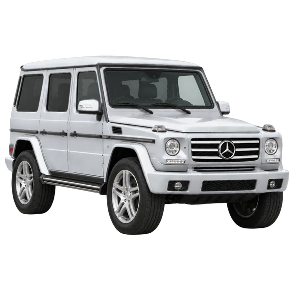 silver 2017 Mercedes-Benz G-Class front three-quarter (facing right) view