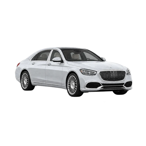 silver 2023 Mercedes-Benz Maybach S-Class front three-quarter (facing right) view