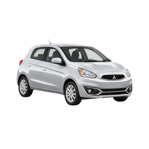 silver 2019 Mitsubishi Mirage front three-quarter (facing right) view