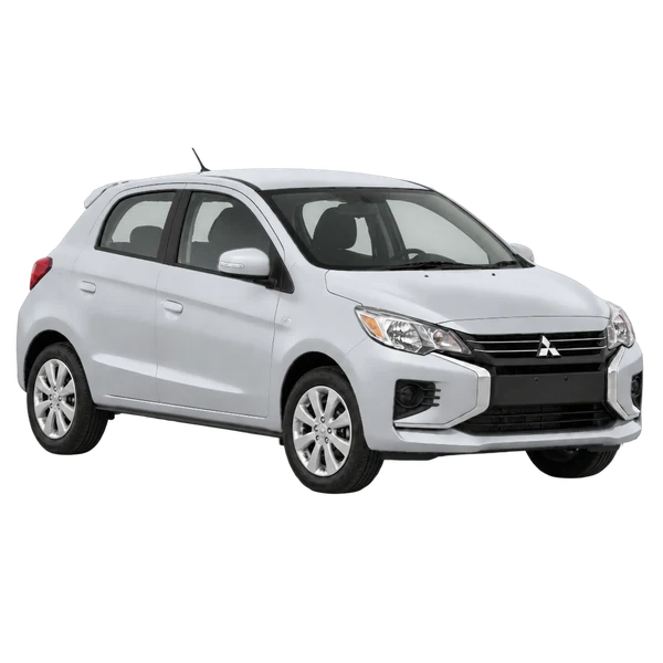 silver 2025 Mitsubishi Mirage front three-quarter (facing right) view