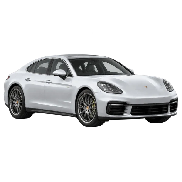 silver 2023 Porsche Panamera 4 E-Hybrid front three-quarter (facing right) view