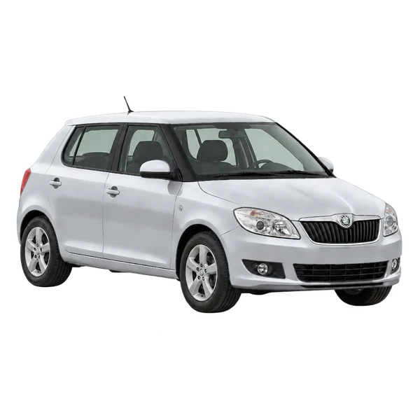 silver 2010 Skoda Fabia front three-quarter (facing right) view
