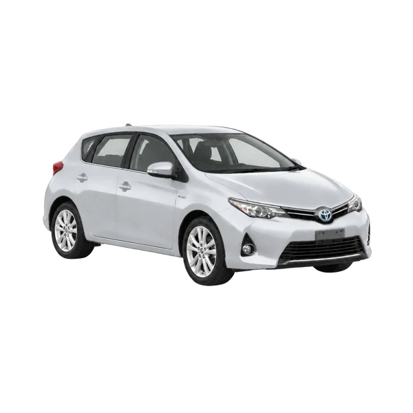 silver 2015 Toyota Auris Hybrid TS front three-quarter (facing right) view