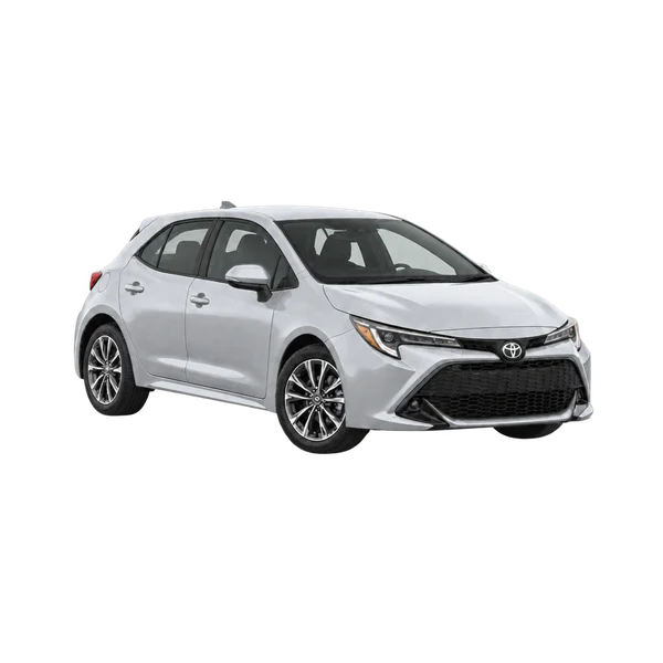 silver 2025 Toyota Corolla Hatchback front three-quarter (facing right) view