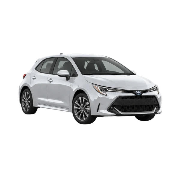 silver 2027 Toyota Corolla Hatchback front three-quarter (facing right) view