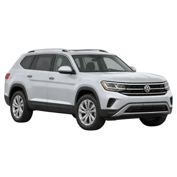 silver 2027 Volkswagen Atlas front three-quarter (facing right) view