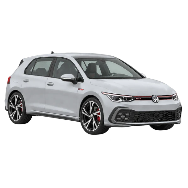 silver 2022 Volkswagen Golf GTI front three-quarter (facing right) view