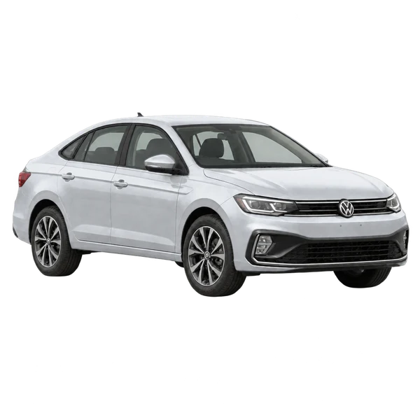 silver 2024 Volkswagen Virtus front three-quarter (facing right) view