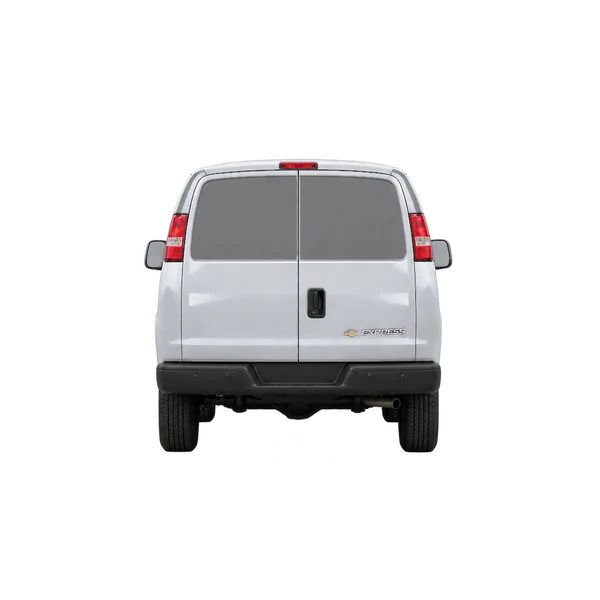 silver 2021 Chevrolet Express rear view