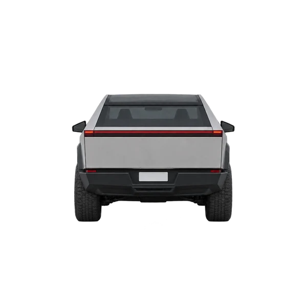 silver 2027 Tesla Cybertruck rear view