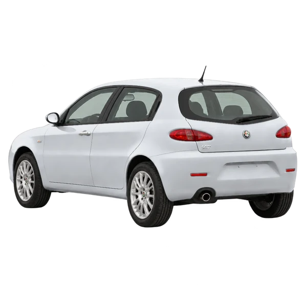 silver 2010 Alfa Romeo 147 rear three-quarter (facing left) view