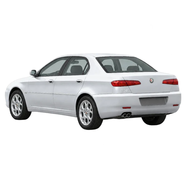 silver 1998 Alfa Romeo 166 rear three-quarter (facing left) view